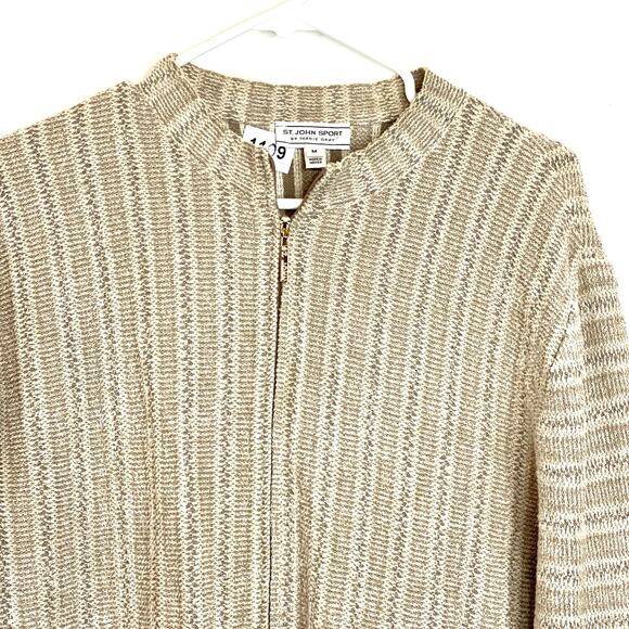 Vintage St. John Sport Marie Gray Wool Viscose Tan Full Zip Sweater Medium‎ - Picture 3 of 7